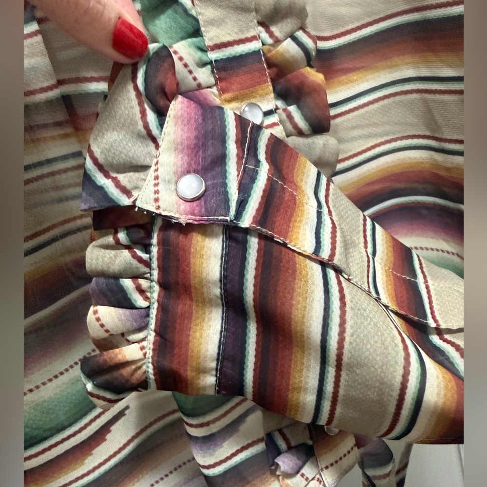 Double D Ranch Santa Rita Blouse Western Pearl Snap Serape Embroidered Boho Top - Picture 8 of 16